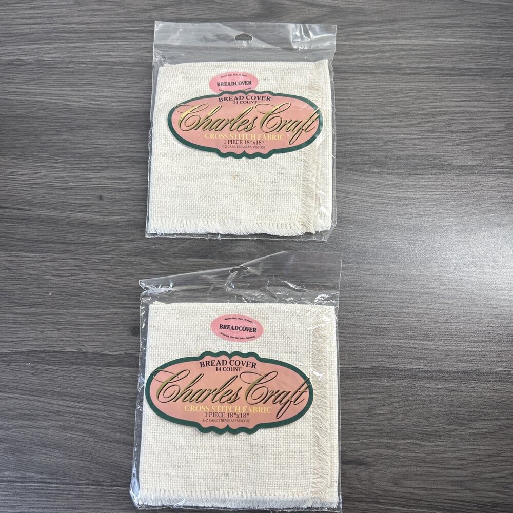 2 Charles Craft Bread Cover 14 Count 18”x18” Oatmeal Color Sealed New